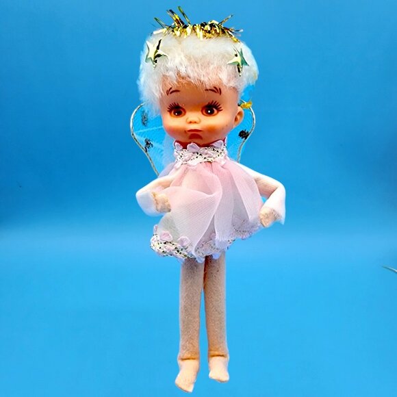 Vintage 1960s Pixie Angel Ballerina Ornament Pink Chiffon Tulle Wings Japan - Picture 2 of 10